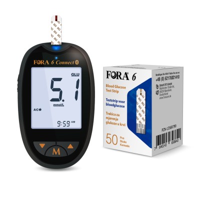 Fora 6 Connect - 6-in-1 glucosemeter startpakket , incl. 50 Fora 6 glucose teststrips
